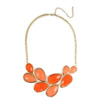 'Elidi' Coral Faceted Teardrop Cluster Bib Necklace 